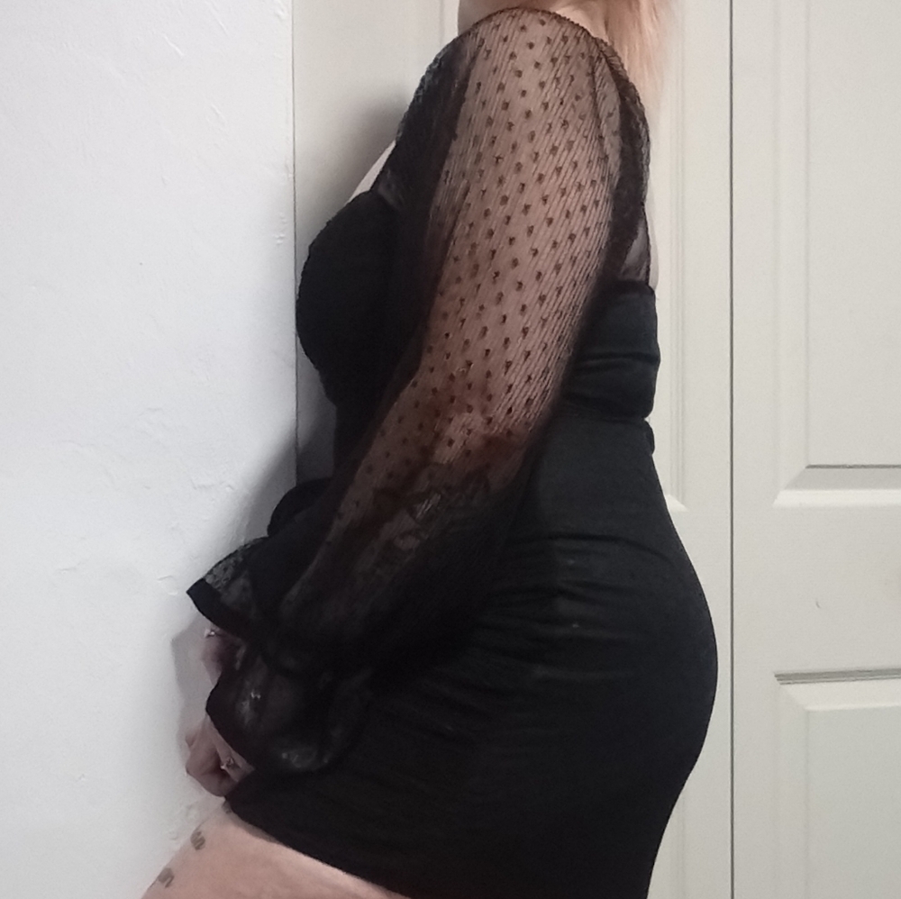 HauteMonde_szM_Ruffled Mini Dress w/Sheer Long Sleeve - Picture 5 of 5